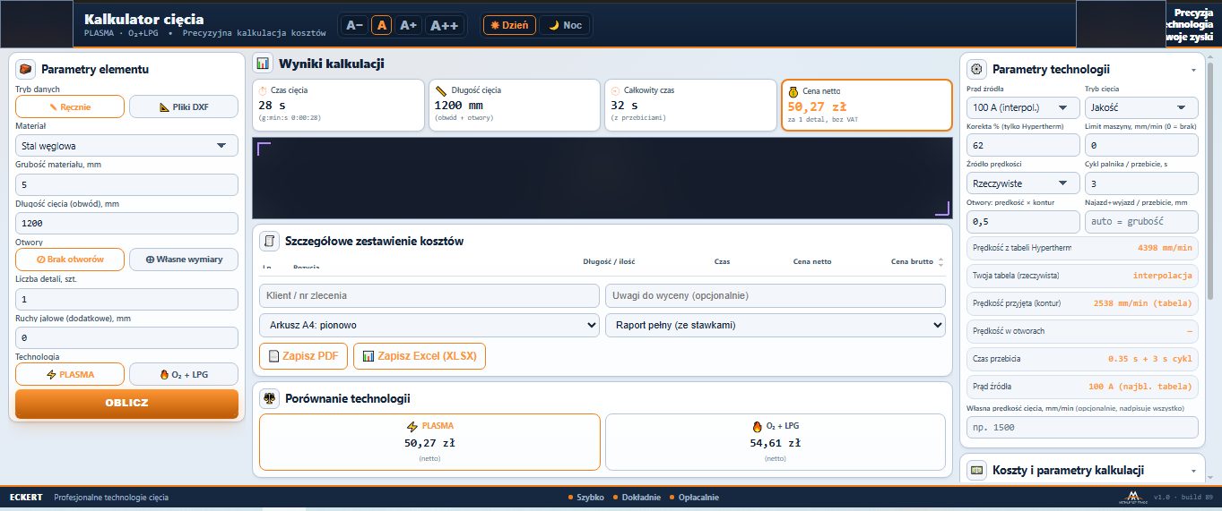 Metal Cutting Calculator interface